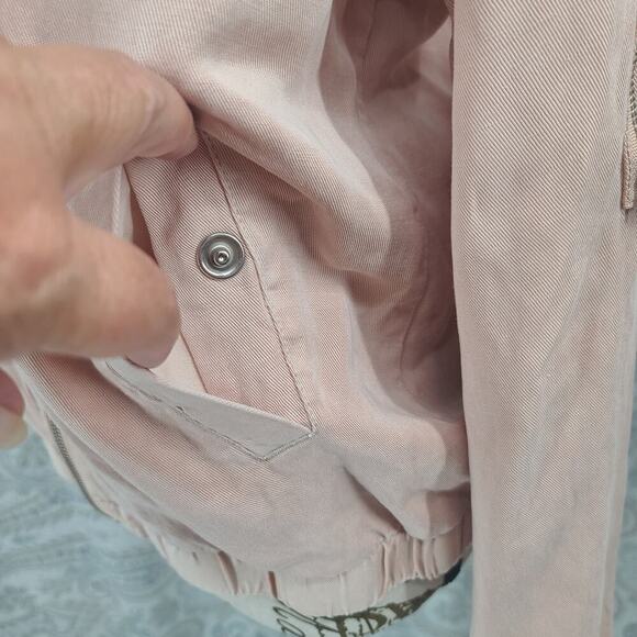 Sanctuary Linen womens pink pilot bomber jacket Sz Large Quiet Luxury Stitch Fix - Picture 5 of 12